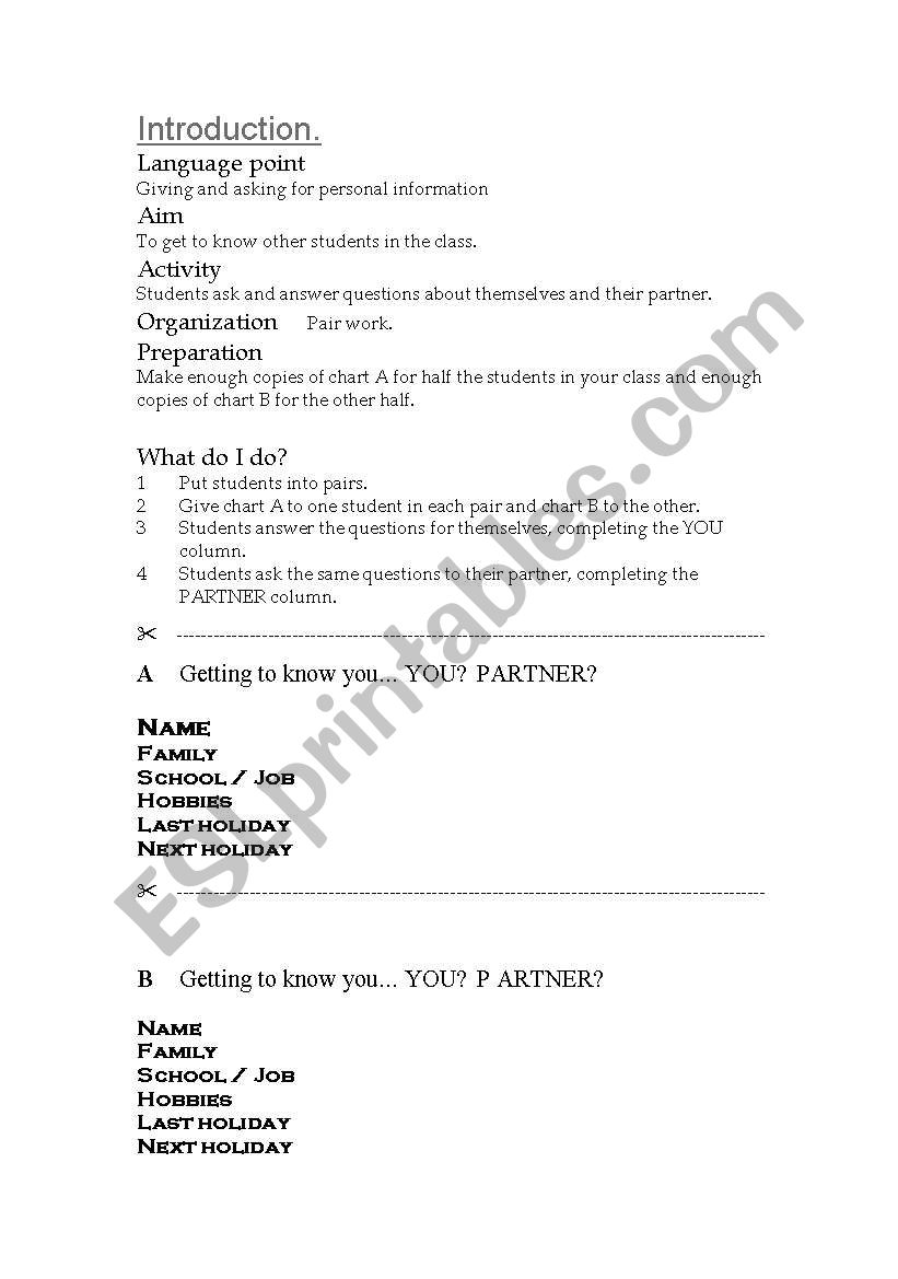 introductions worksheet