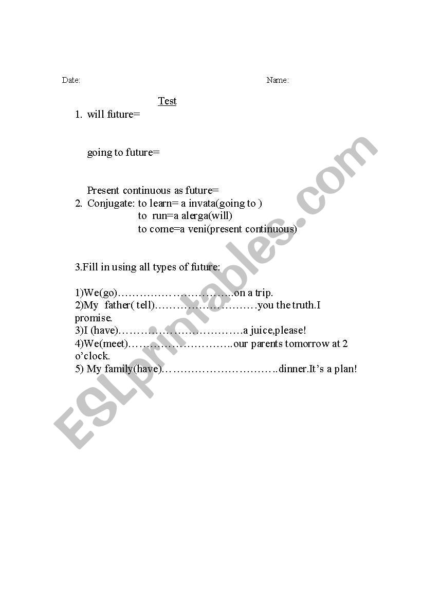 test future worksheet