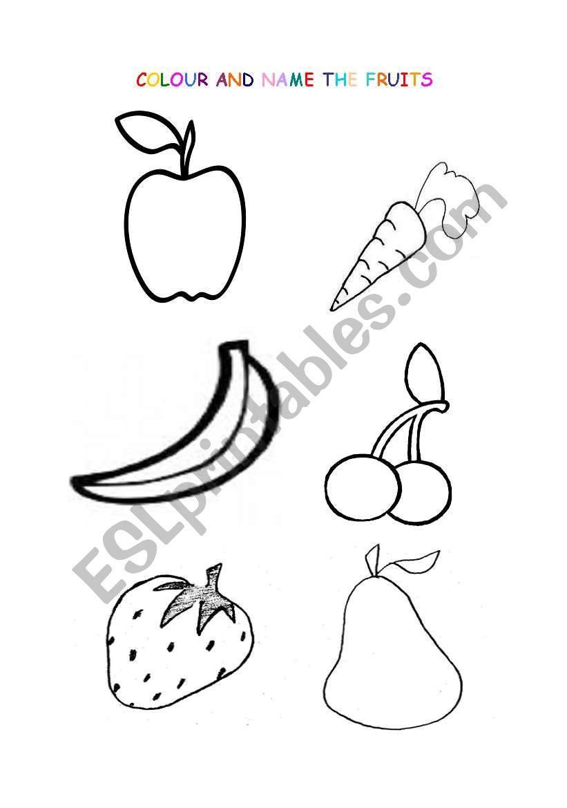 Colour and Name The Fruits worksheet