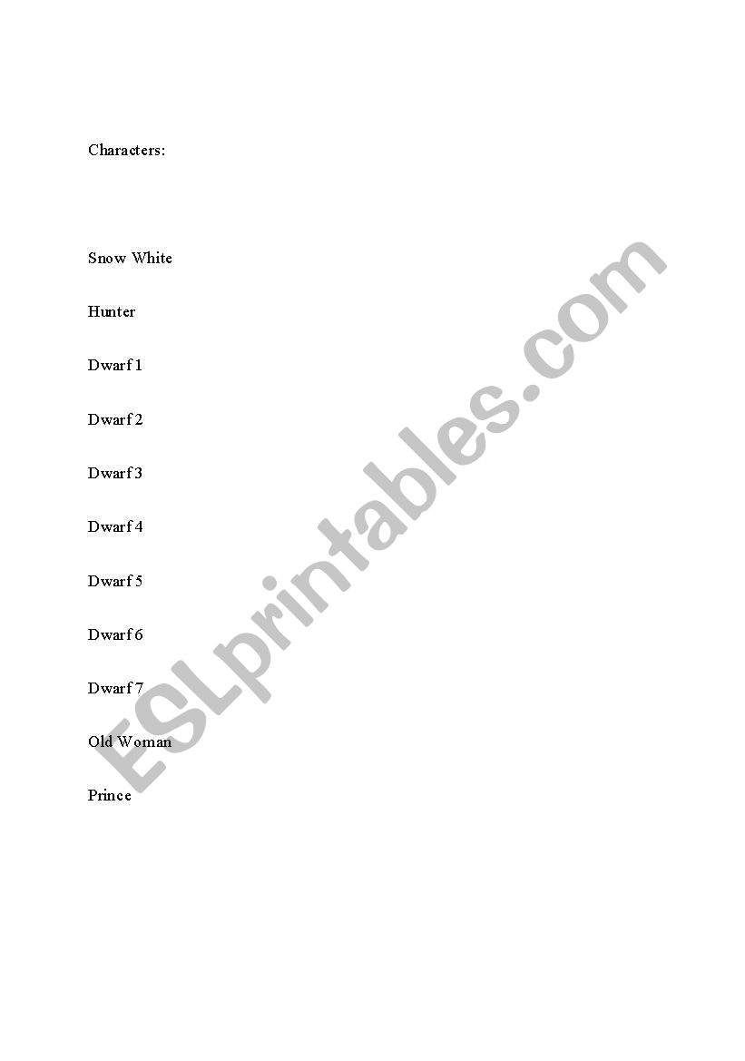 Snow White Script worksheet