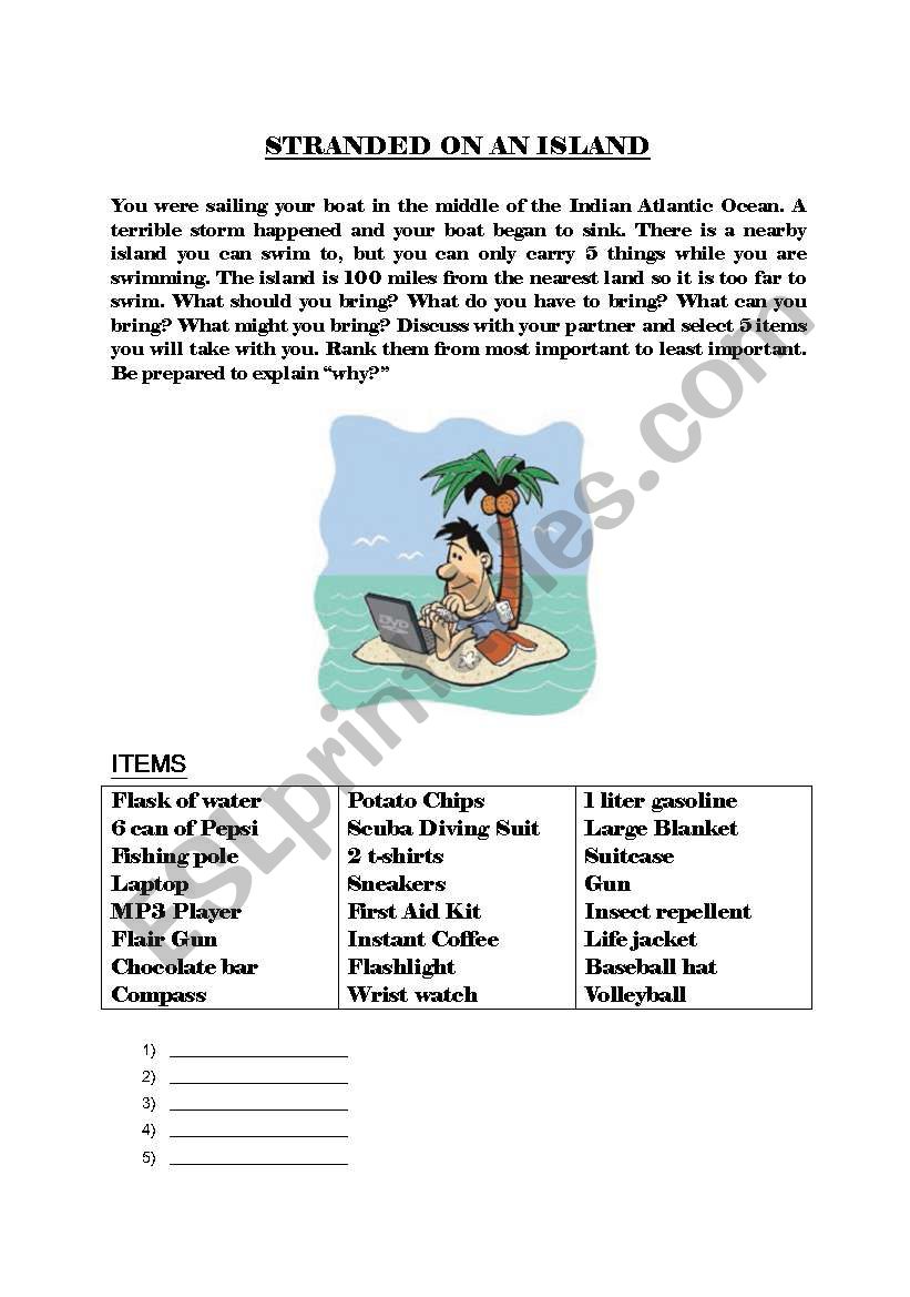 Stranded On An Island Activity Worksheet