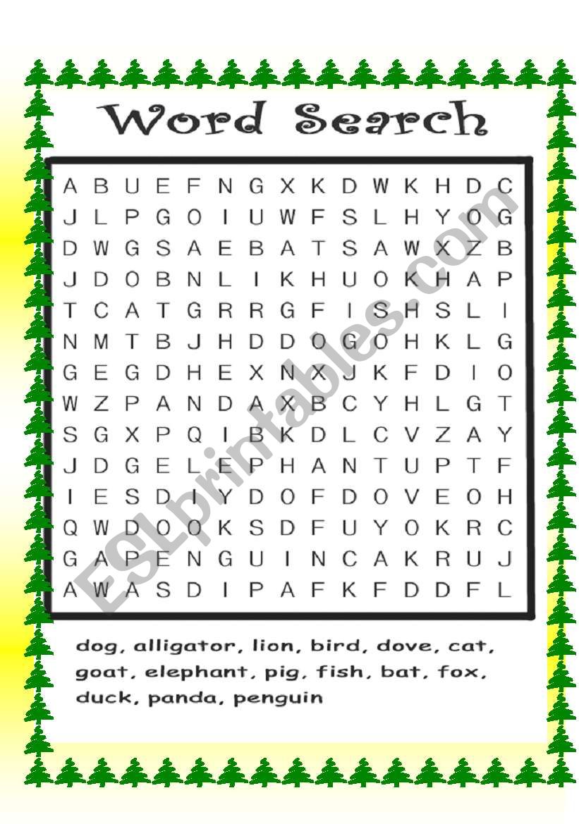 Animals Word Search ESL Worksheet By Shulakim