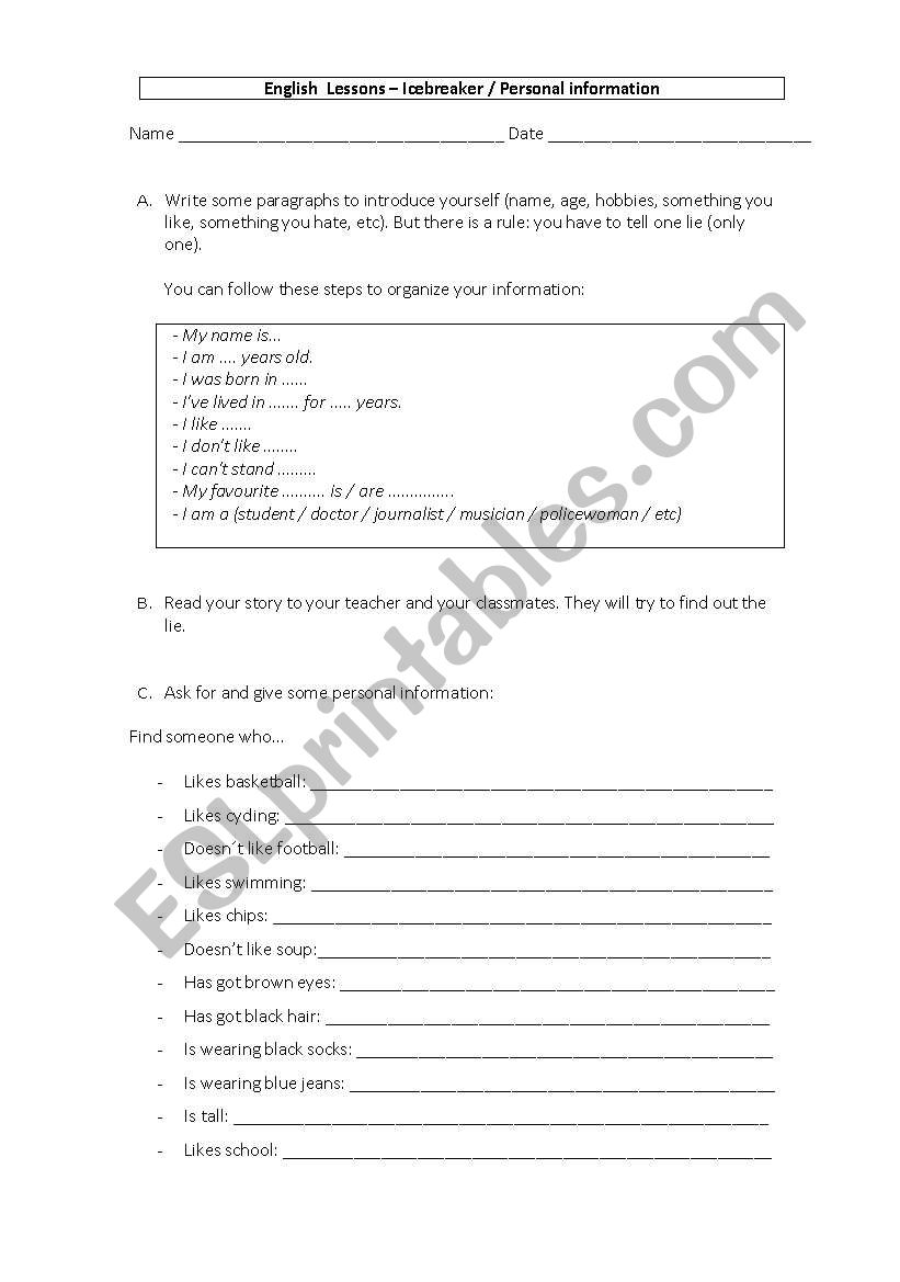 Icebreaker worksheet