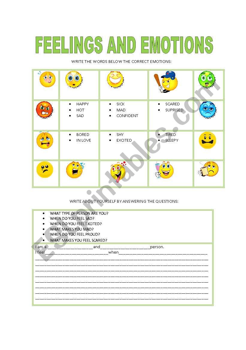 FEELINGS AND EMOTIONS-  INTRODUCTION TO WRITTING