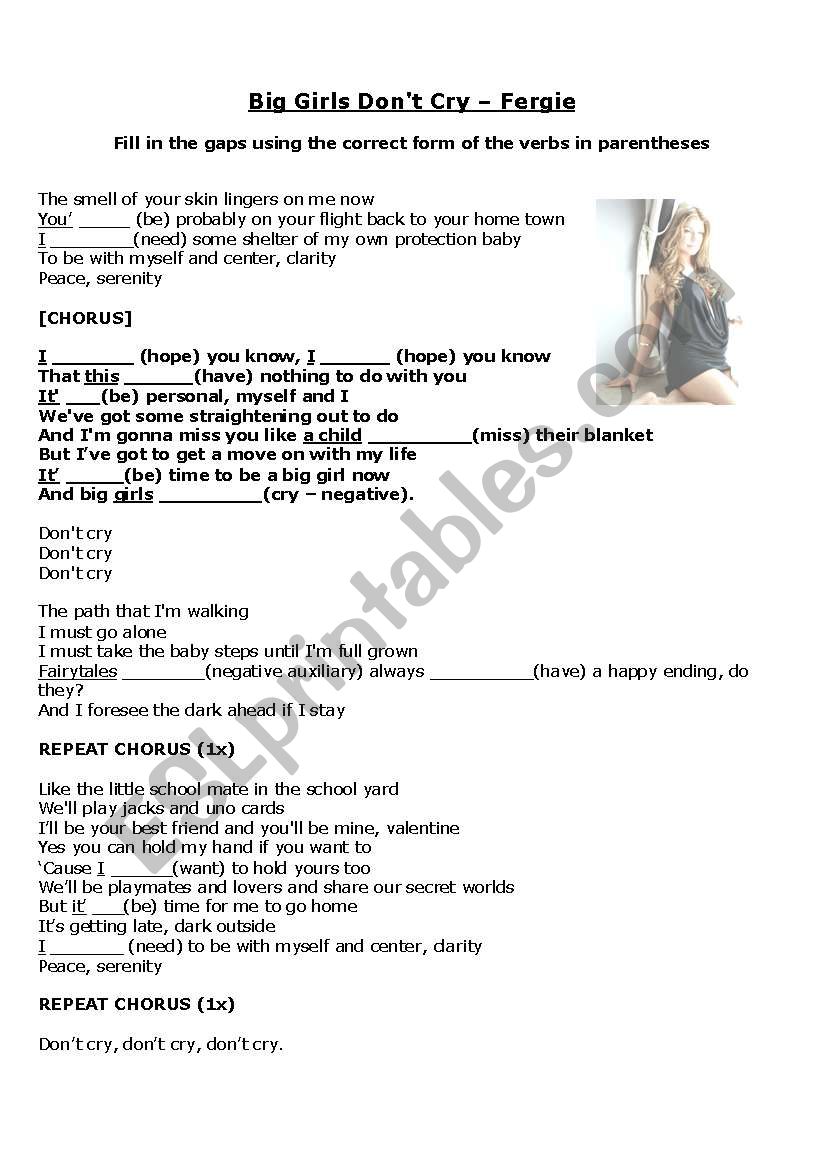 BIG GIRLS DONT CRY - FERGIE worksheet