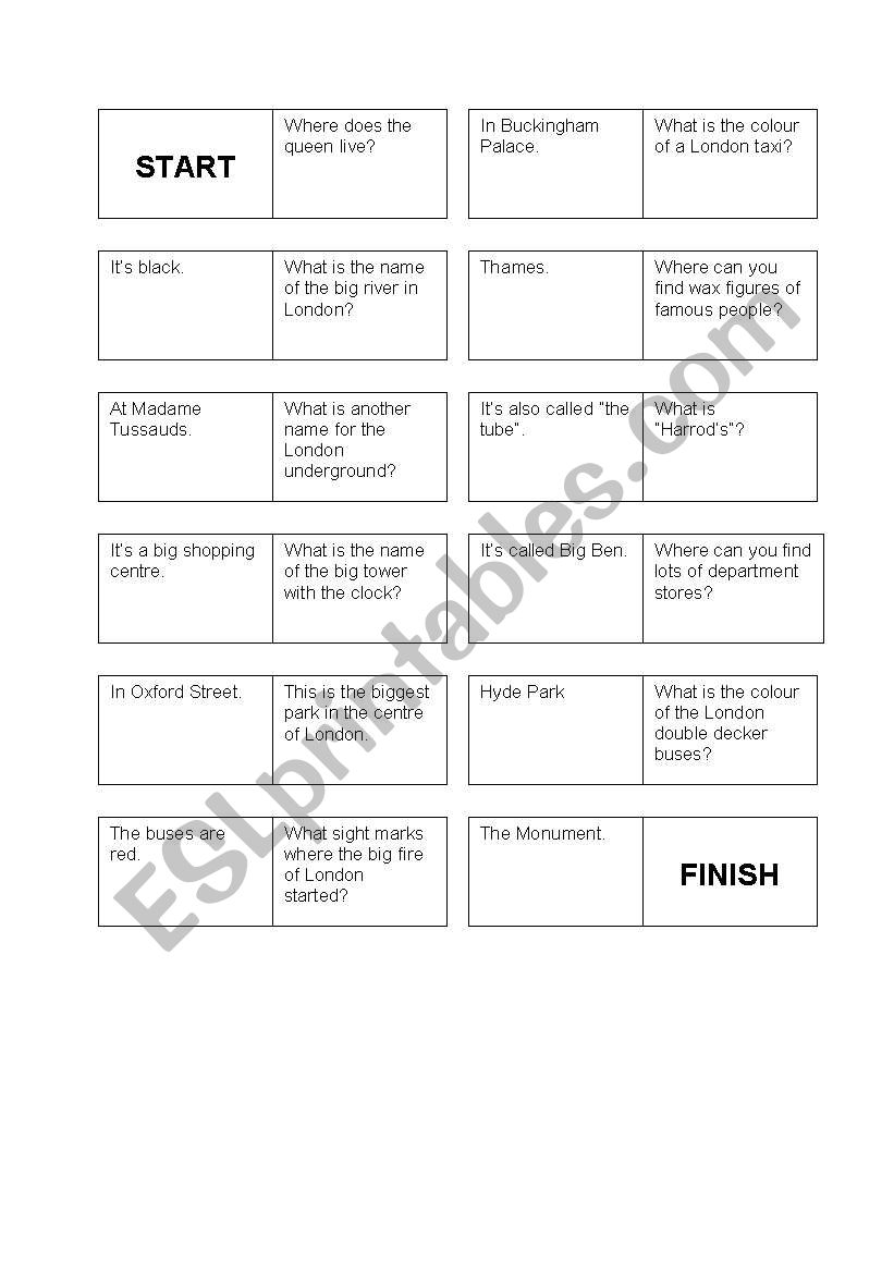 Domino about Londons sights worksheet