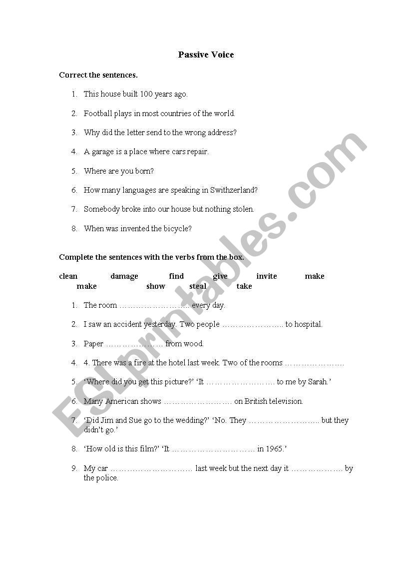 Passive voice worksheet