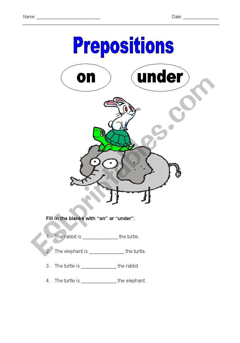 Prepositions (ON, UNDER) worksheet