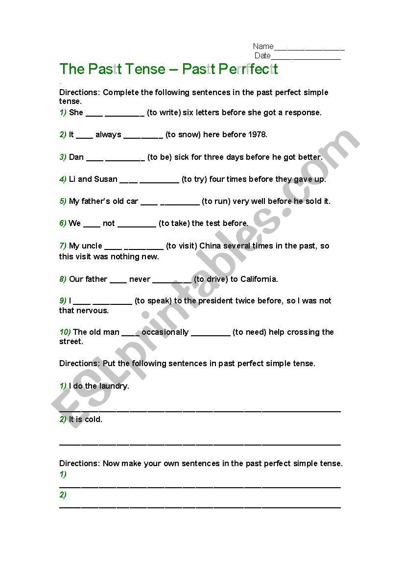 tense test worksheet