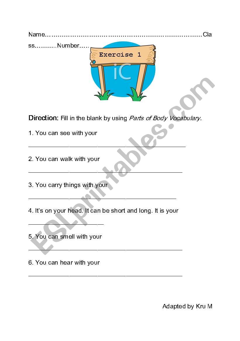 Parts of Body Exercise worksheet