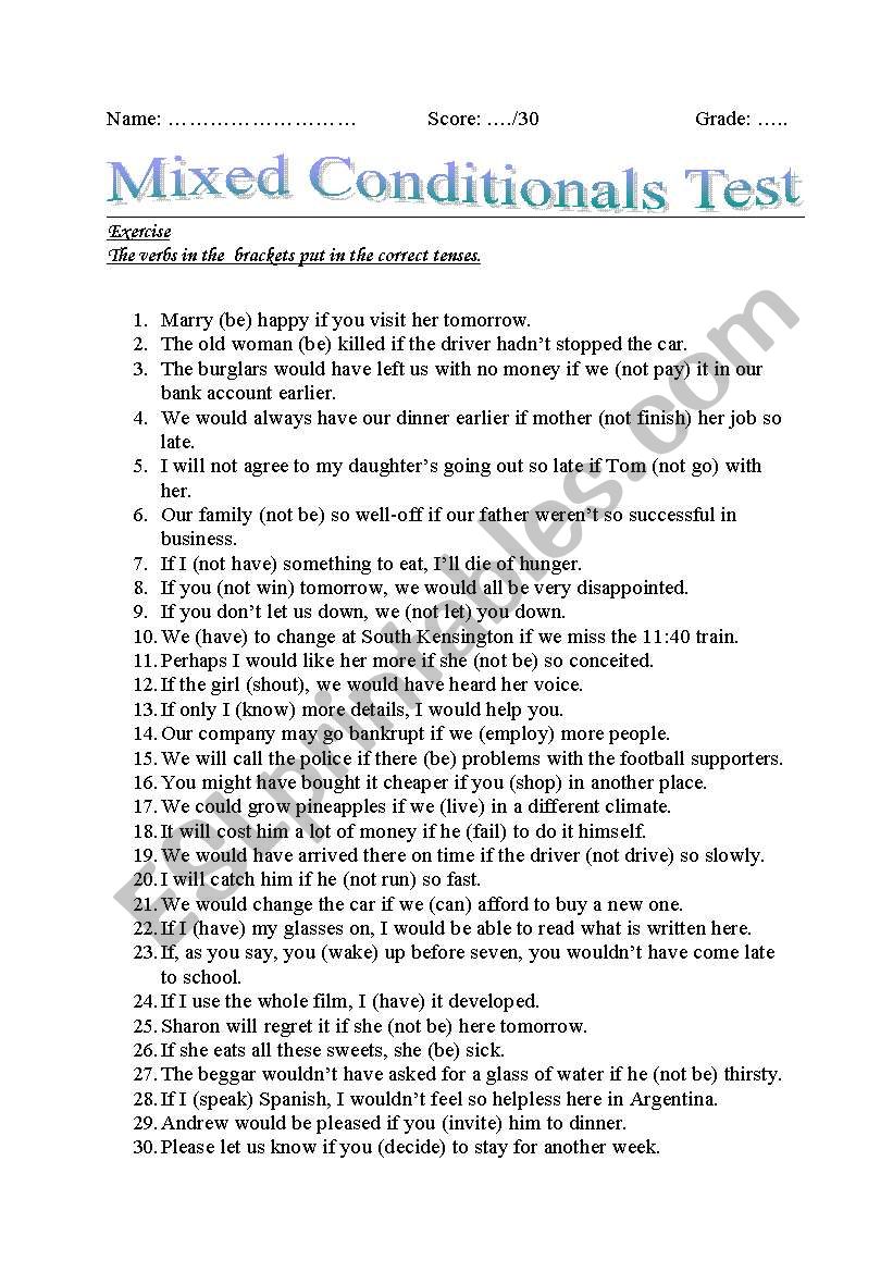 Conditionals worksheet