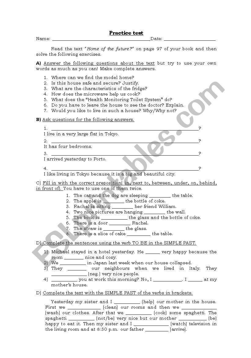 Practice test worksheet