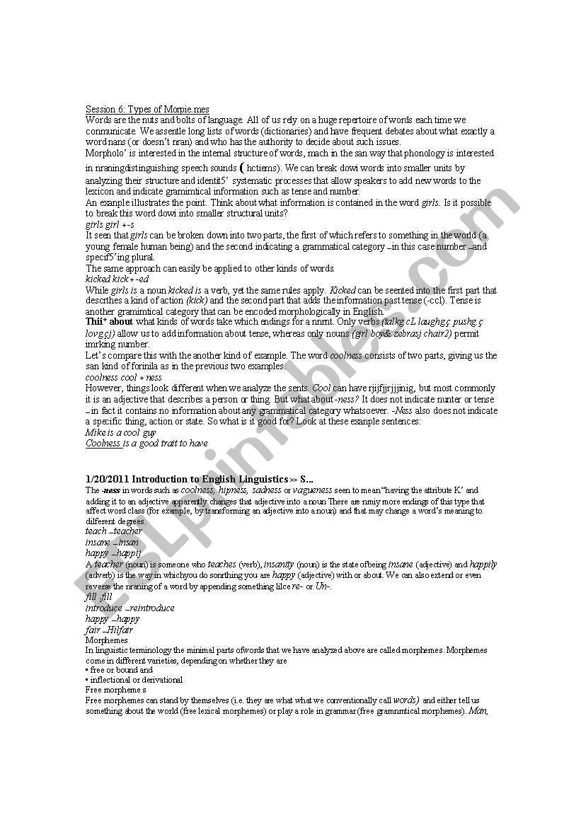 Morphemes & Its various types worksheet