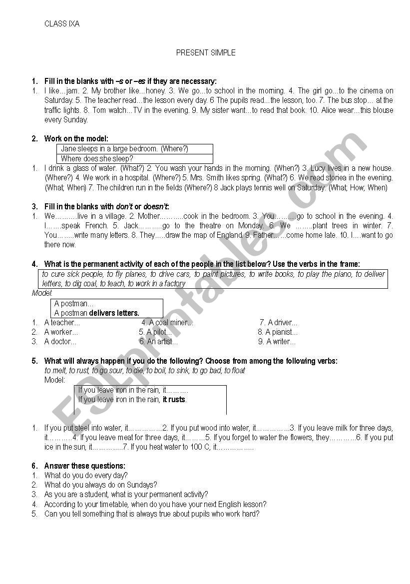 present simple and continuous worksheet