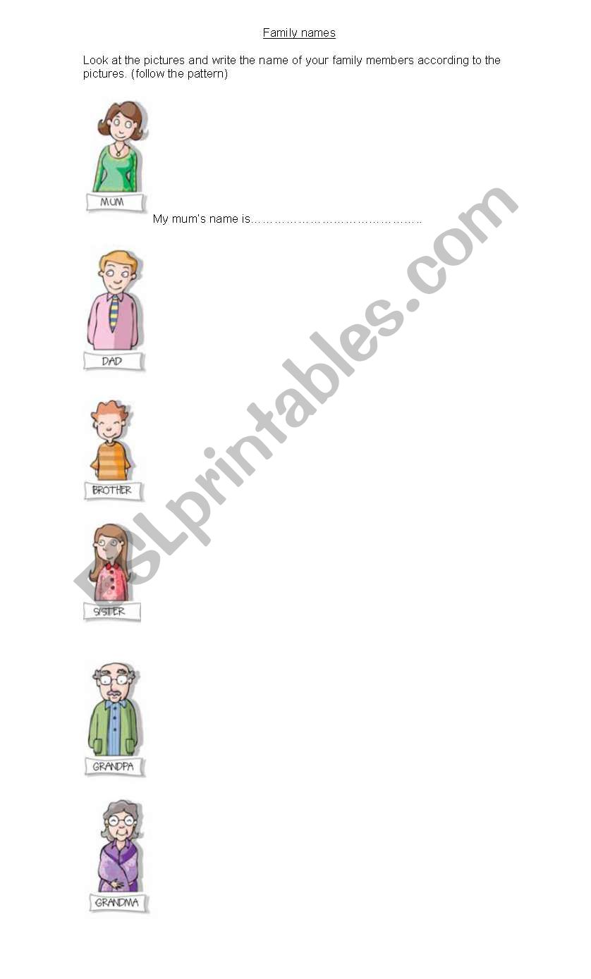 Family Name worksheet