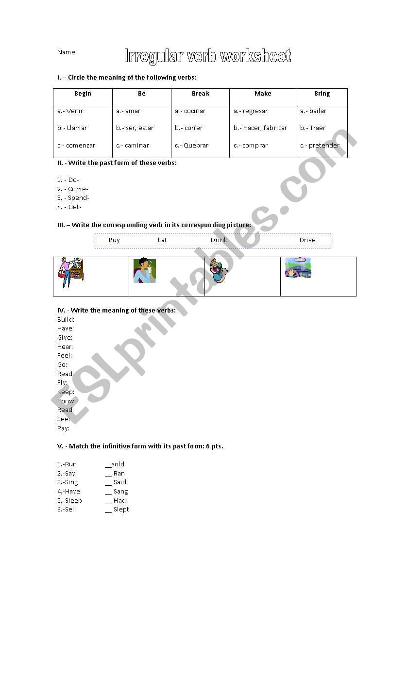 Grammar Worksheet Verbs