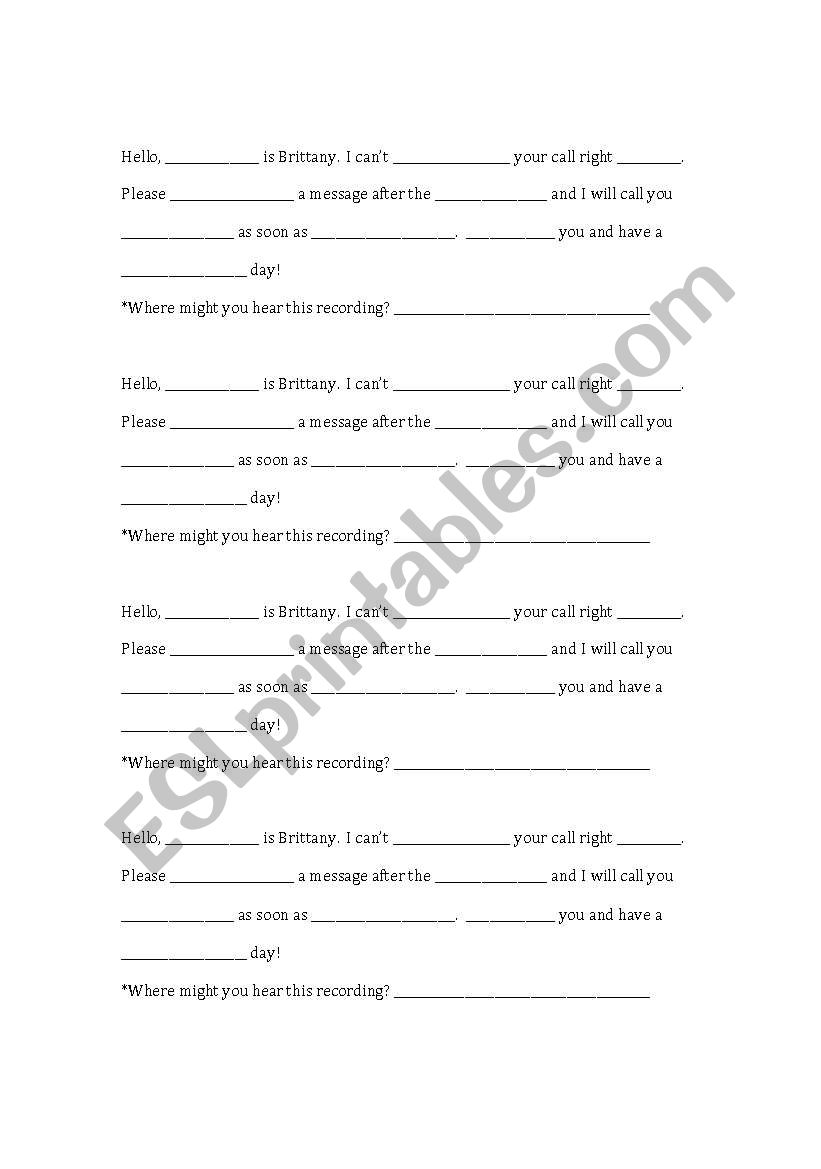 Listening Activity worksheet