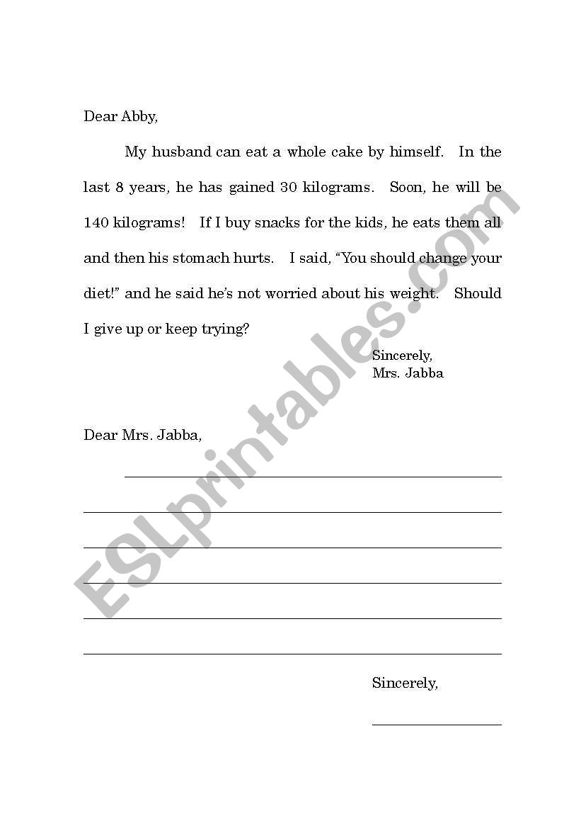 English worksheets: Dear Abby advice letter writing