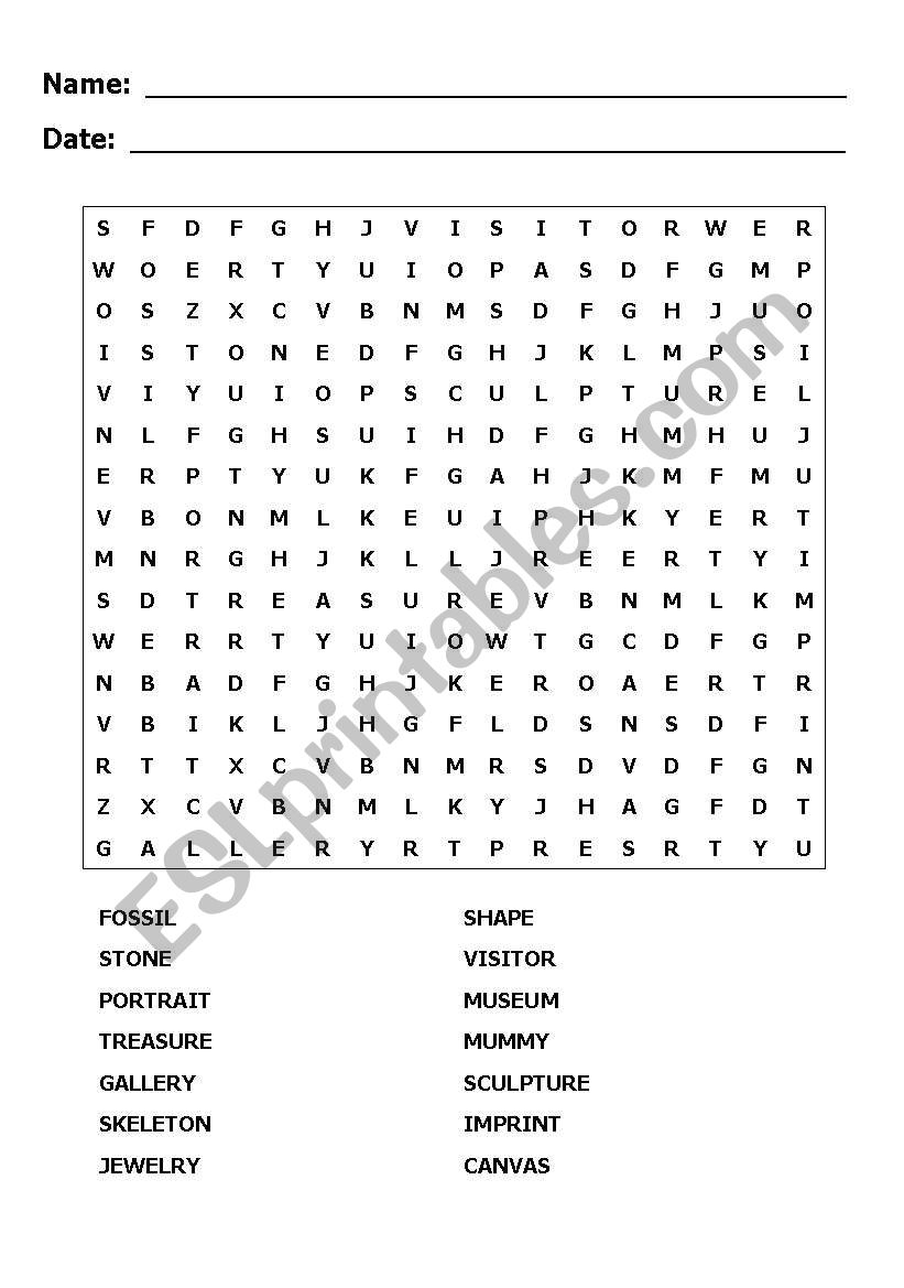 Museum Wordsearch worksheet