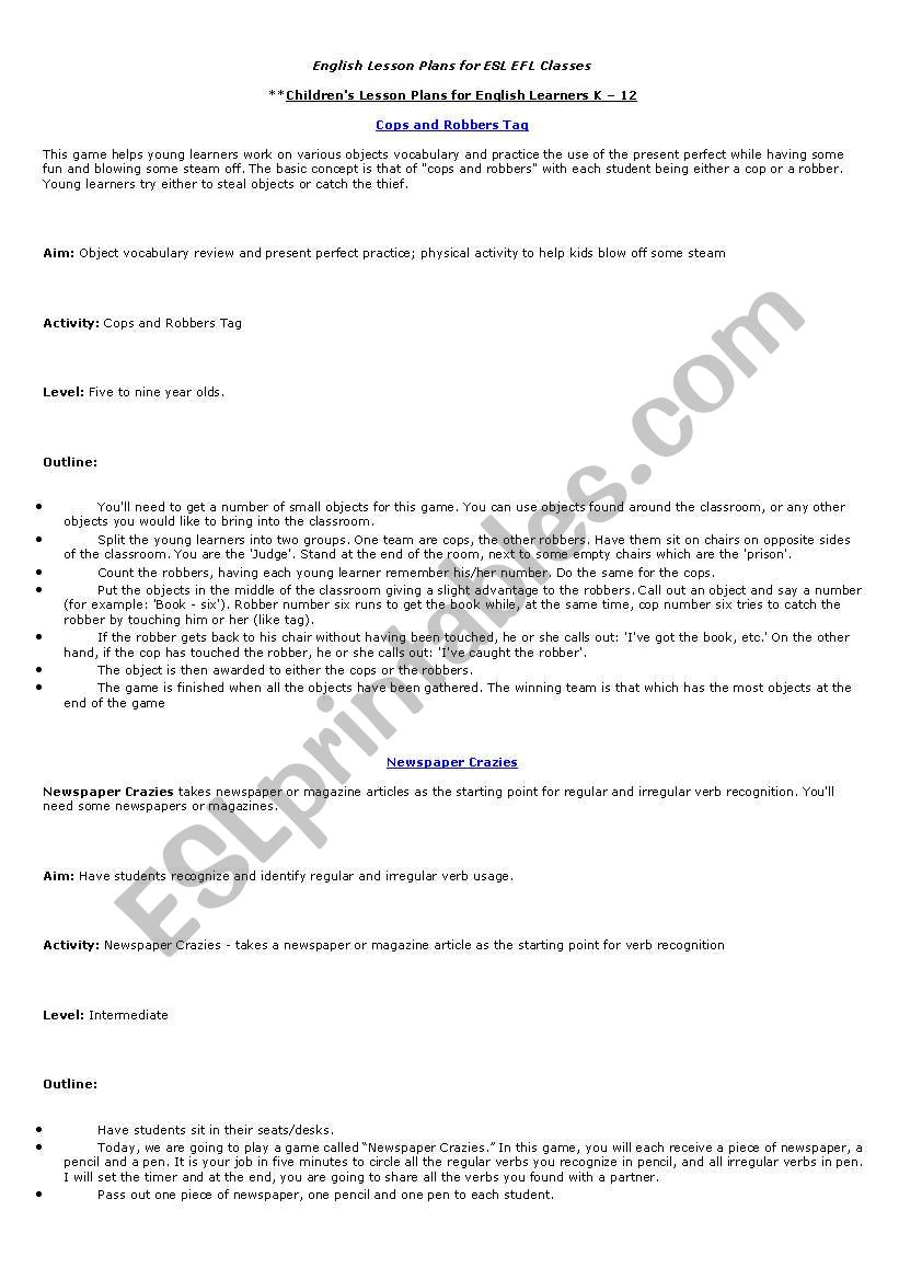 Children Lesson Plan worksheet