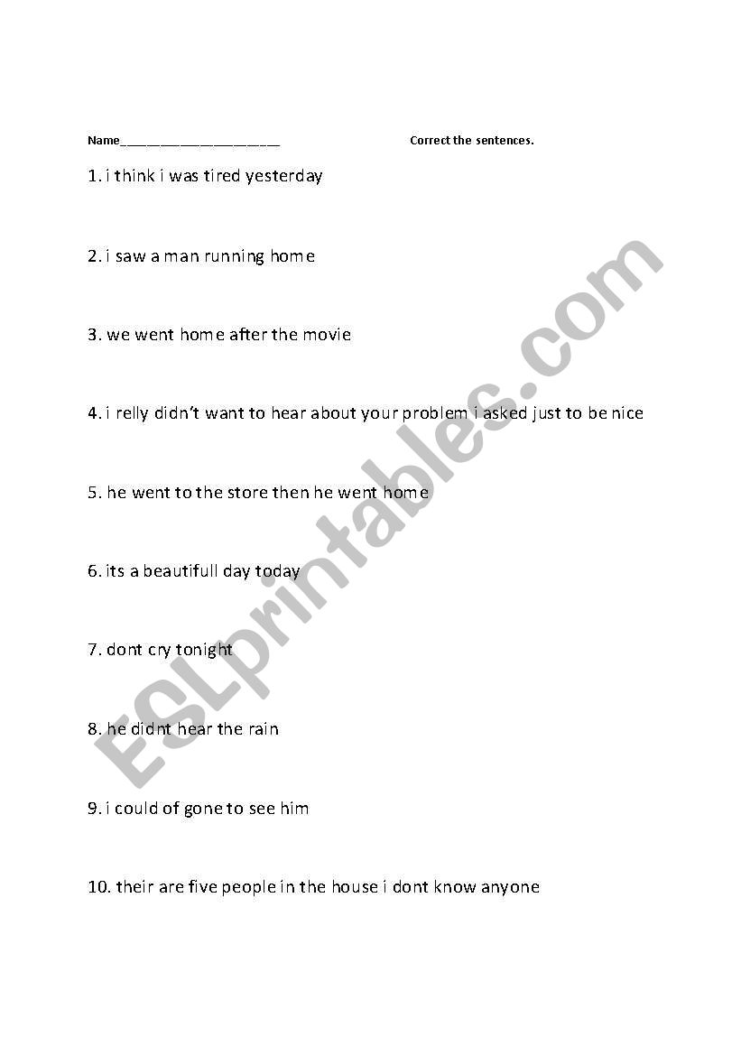 Correct the Sentences worksheet