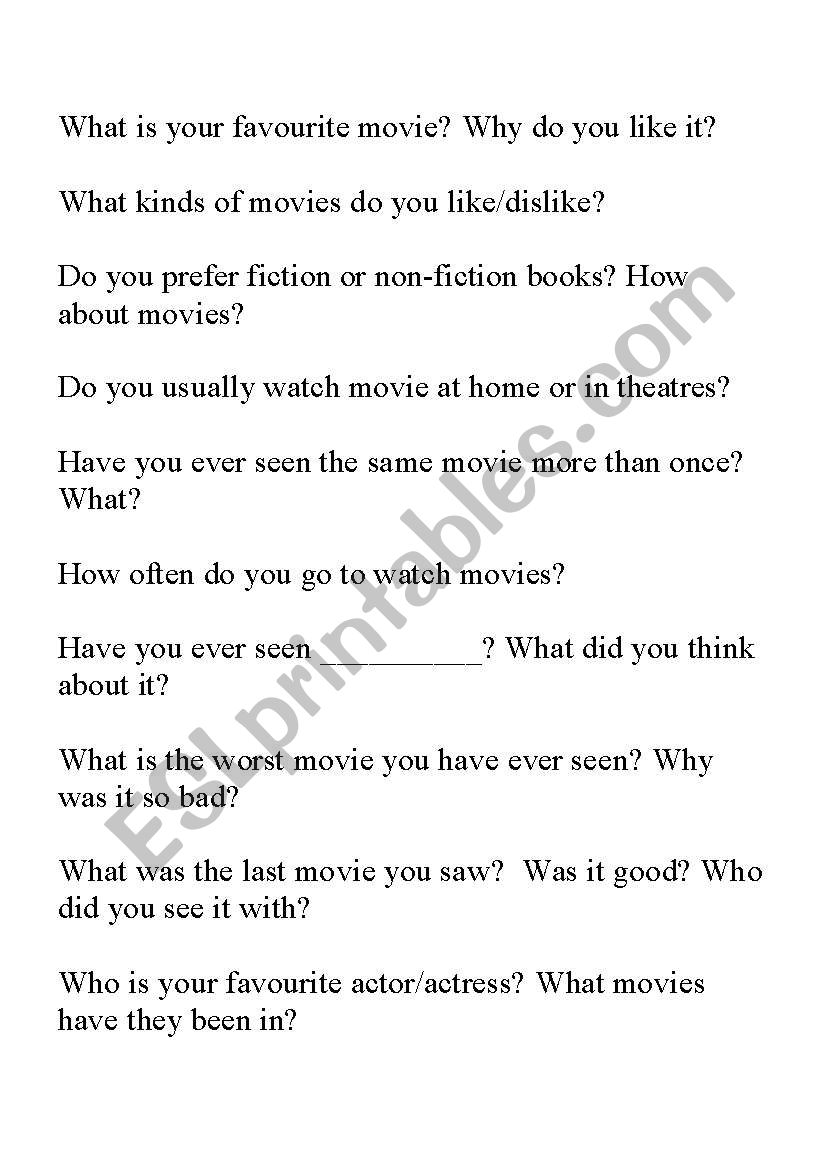 Movie Discussion worksheet