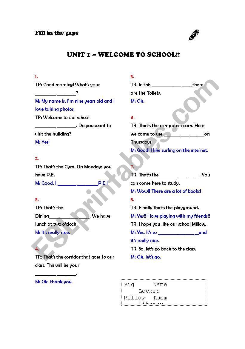 fill in the gaps...song worksheet