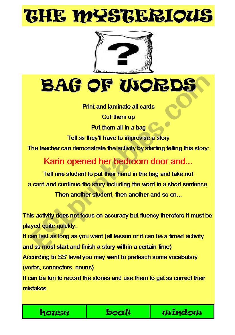 THE MYSTERIOUS BAG OF WORDS worksheet