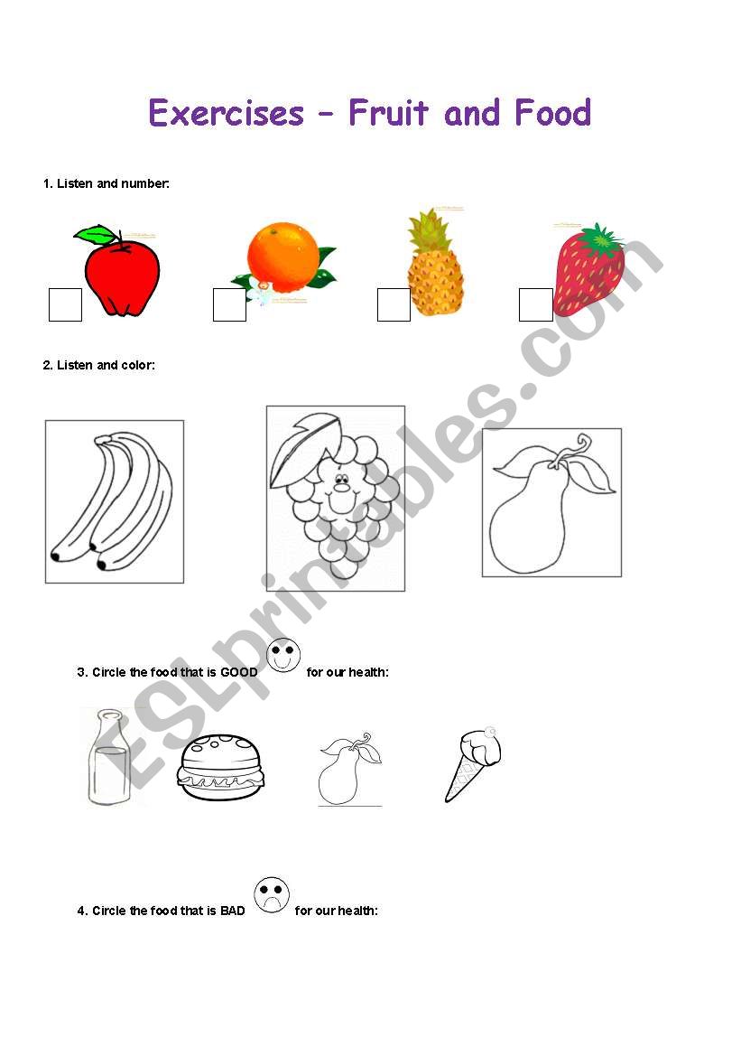 Fruit and food worksheet