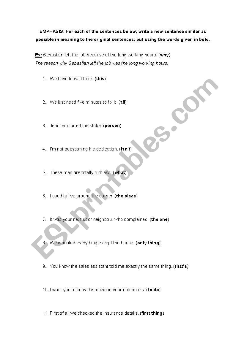 Emphasis exercises worksheet