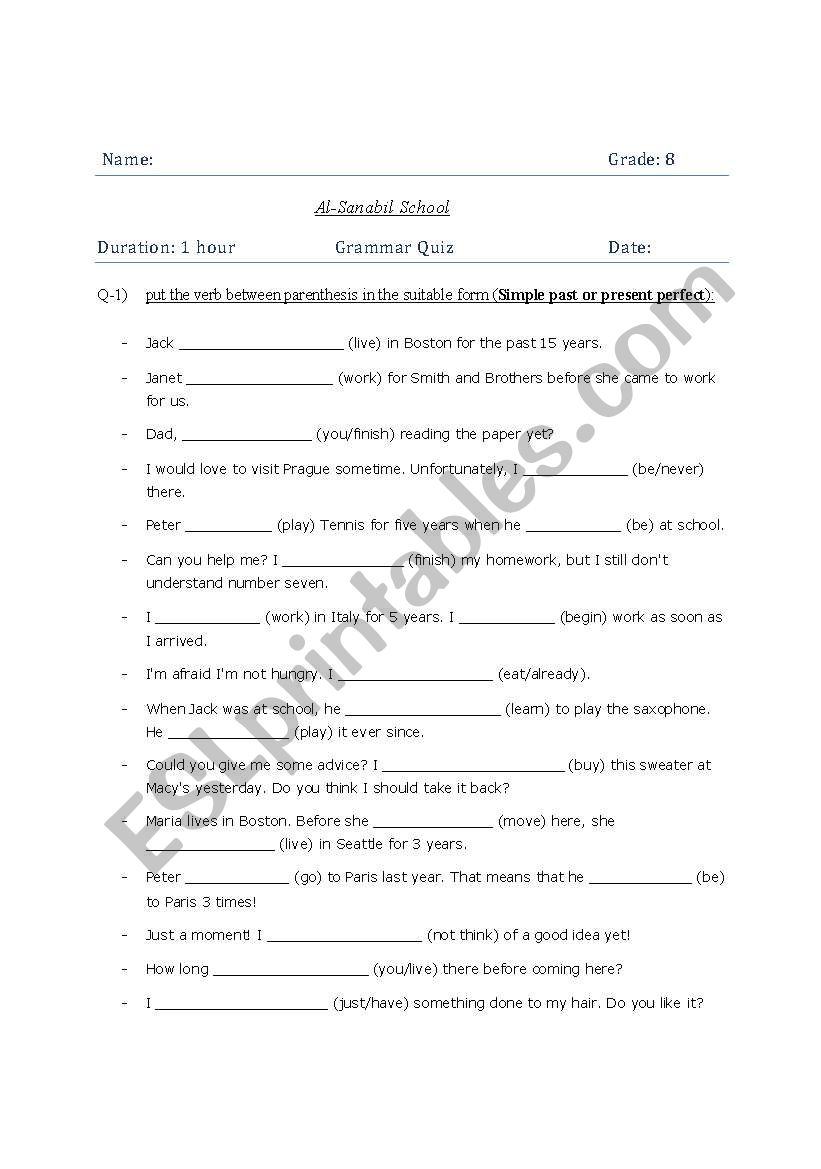 present perfect and passive voice quiz