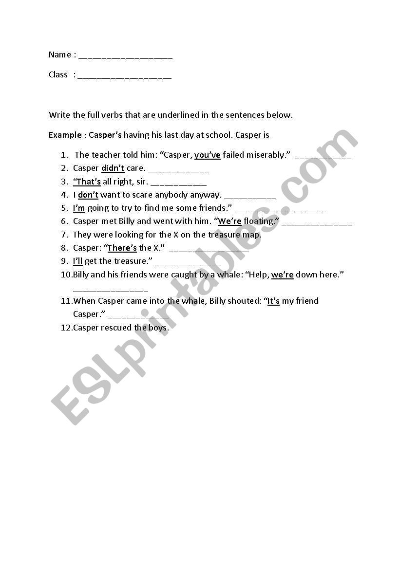 word contractions worksheet