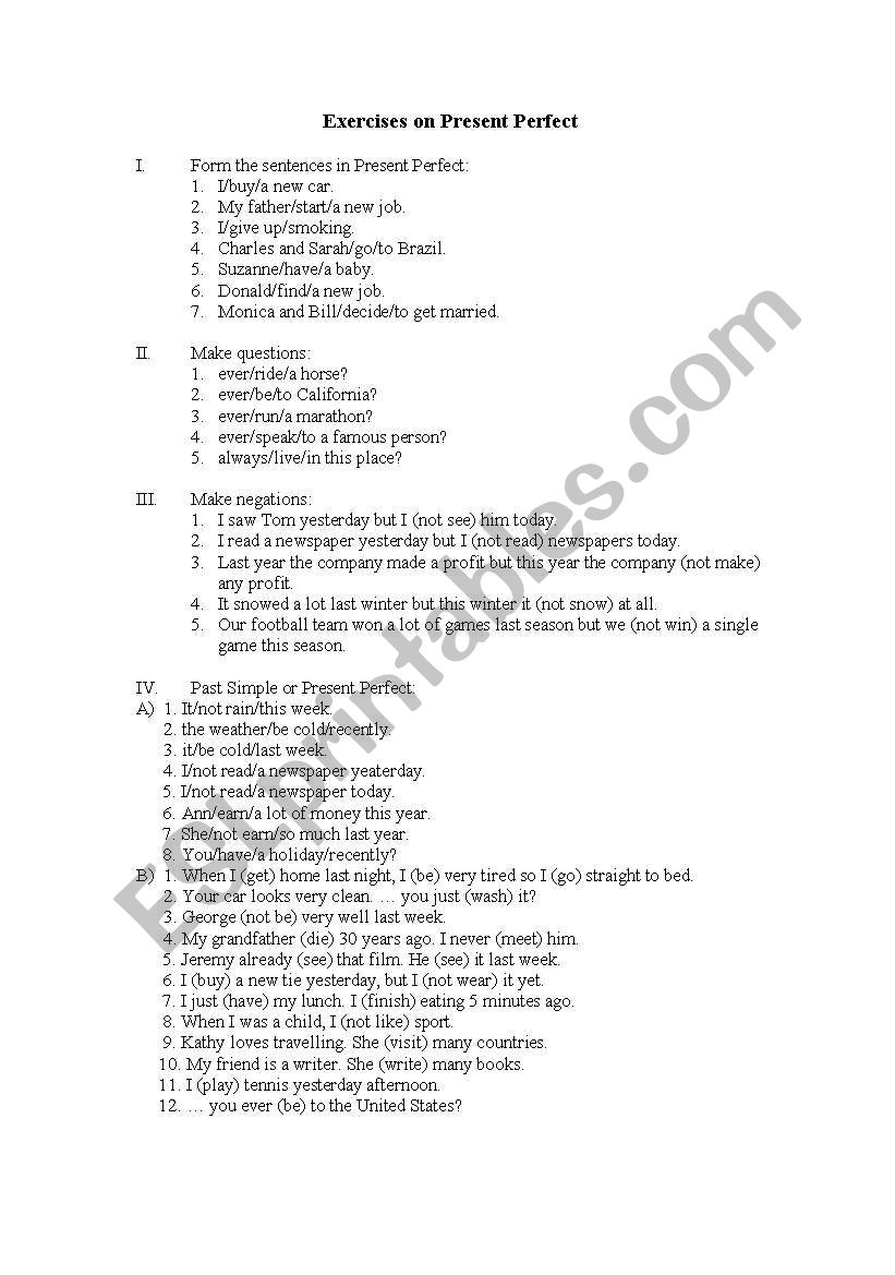 Present Perfect worksheet