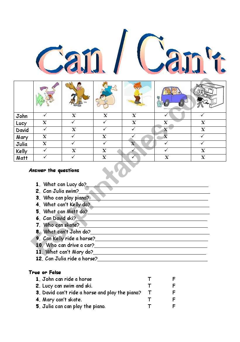 can / can´t - ESL worksheet by sibelnakir