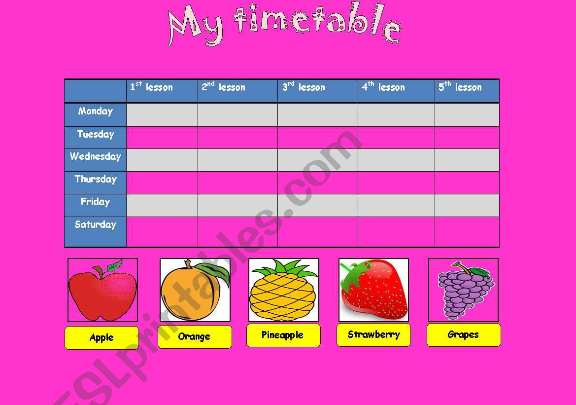 My timetable worksheet