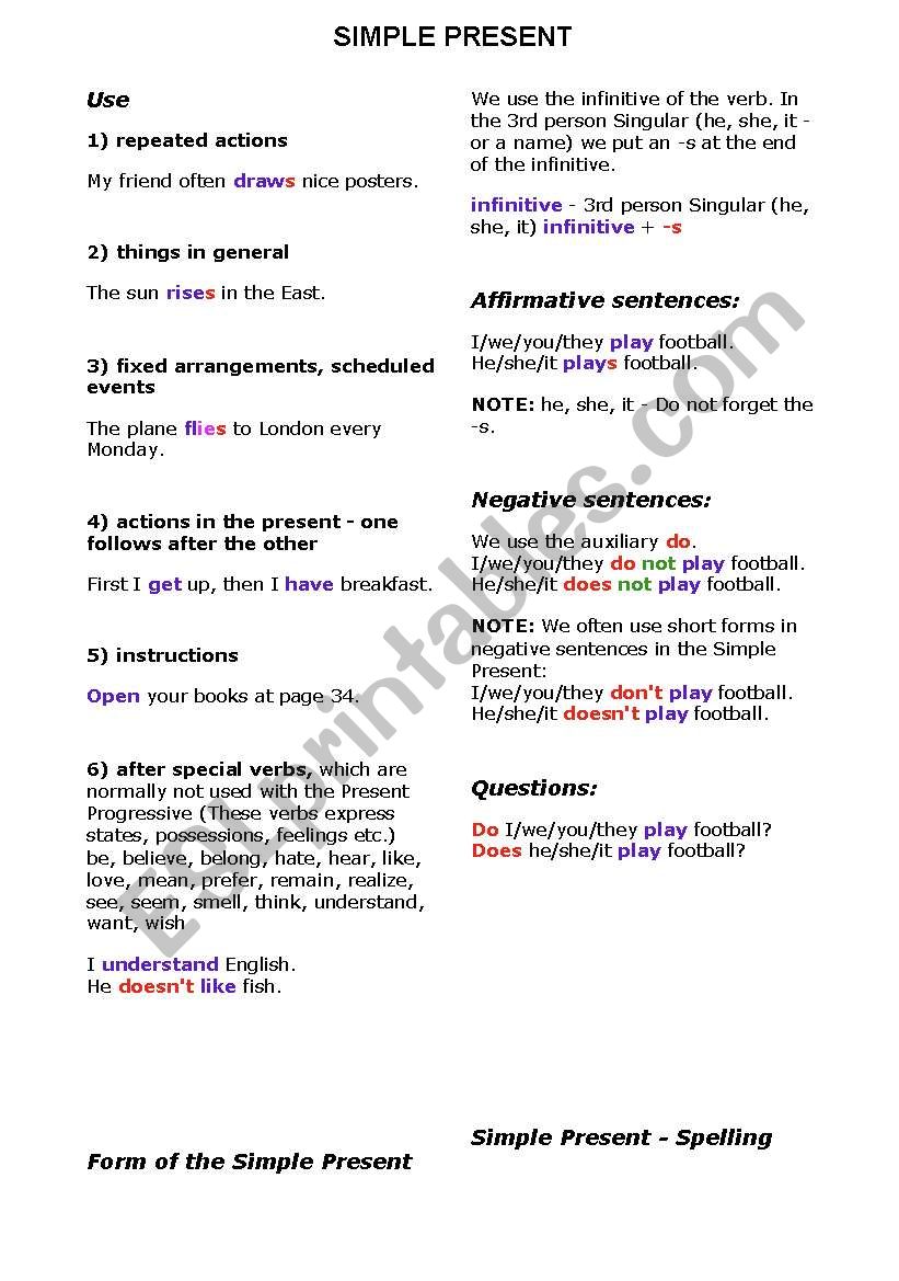 simple present worksheet