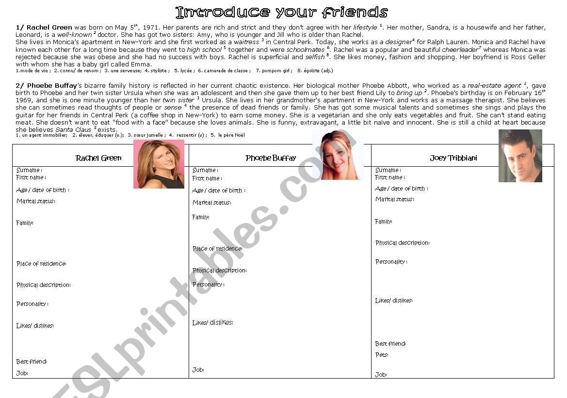 introduce your friends! worksheet