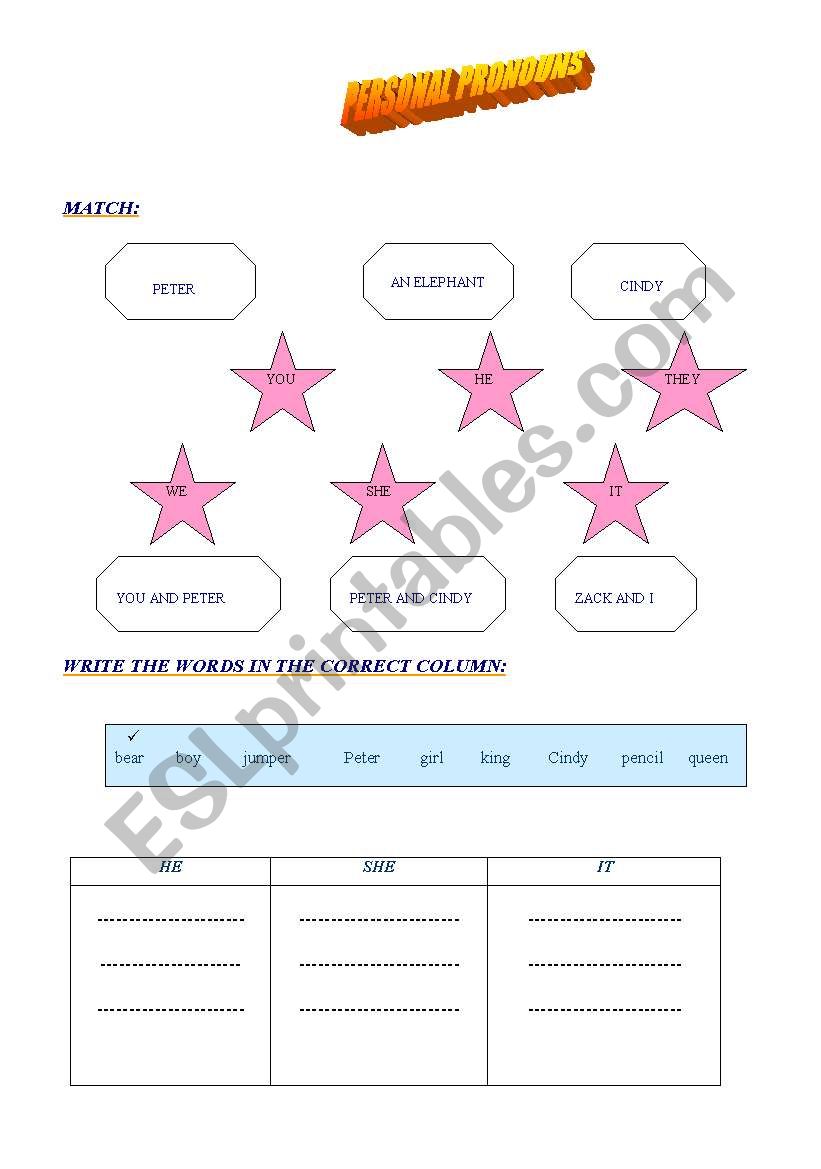 personal pronouns worksheet