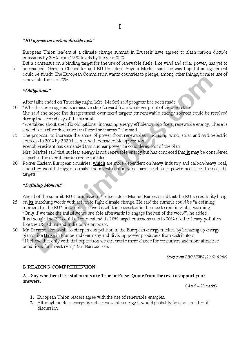 ENVIRONMENT worksheet