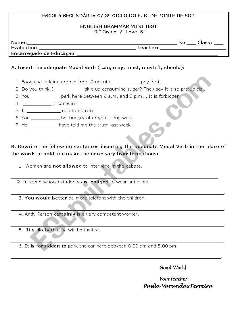 Modal Verbs worksheet