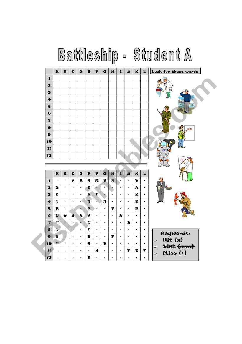 Battleship - Jobs worksheet