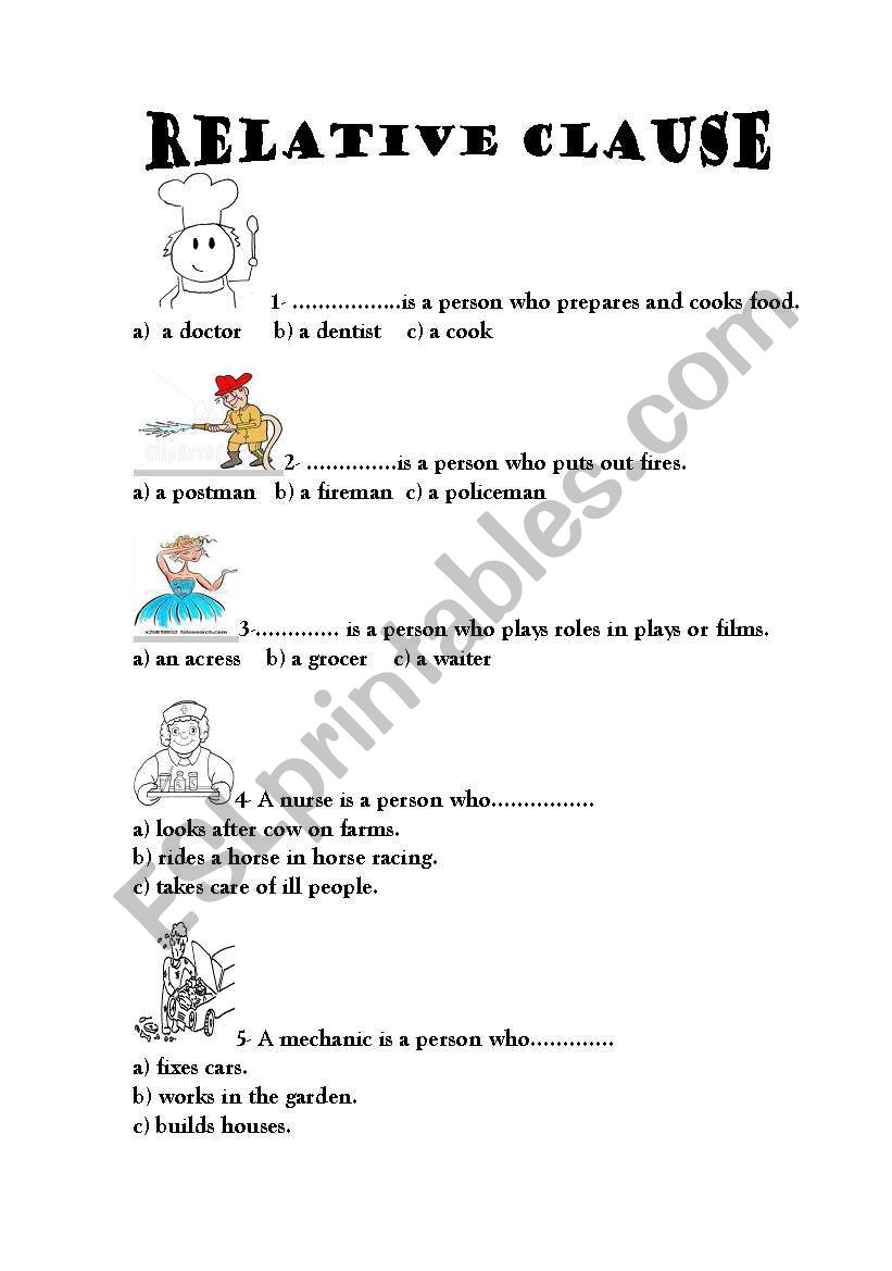 English Worksheets Relative Clause