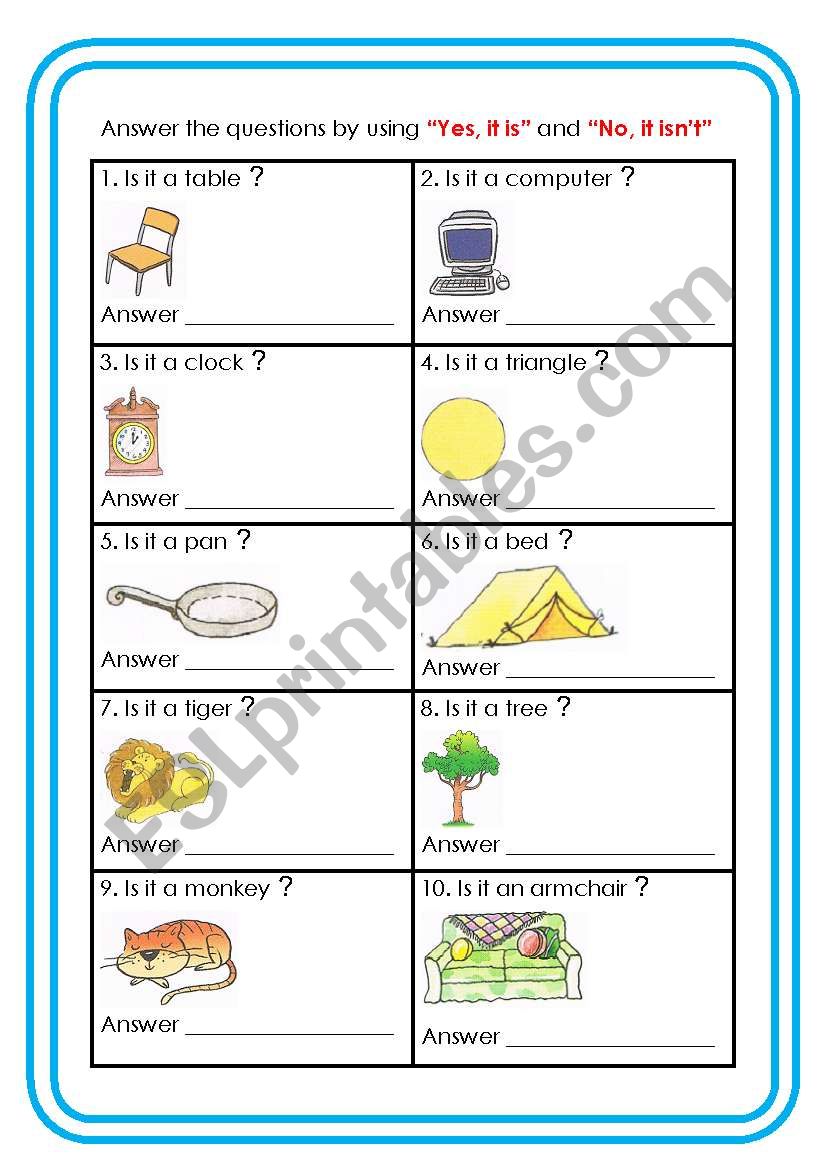 Yes, It Is / No, It Isn´t - ESL Worksheet By Rueti