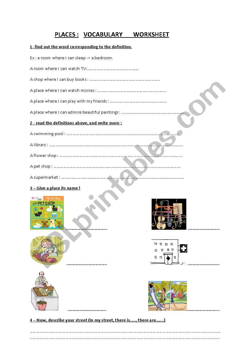 places worksheet worksheet