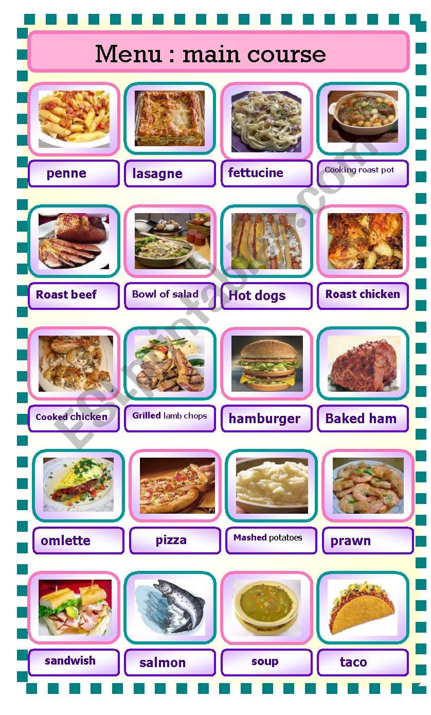 Menu Part 2 Main Course ESL Worksheet By Naoura