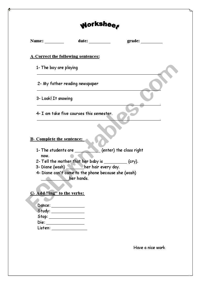 present progressive worksheet