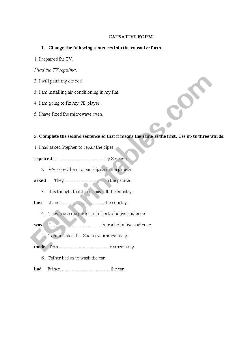 causative form worksheet