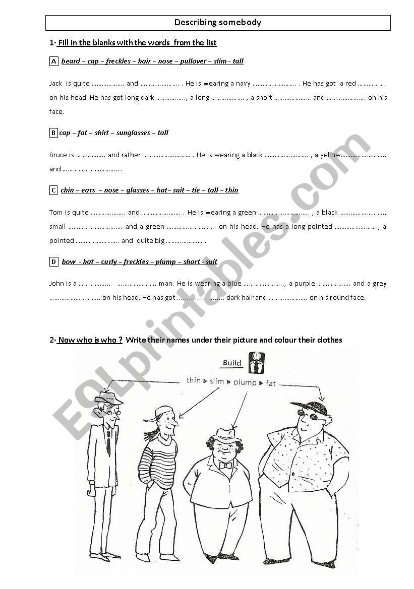 Describing people worksheet