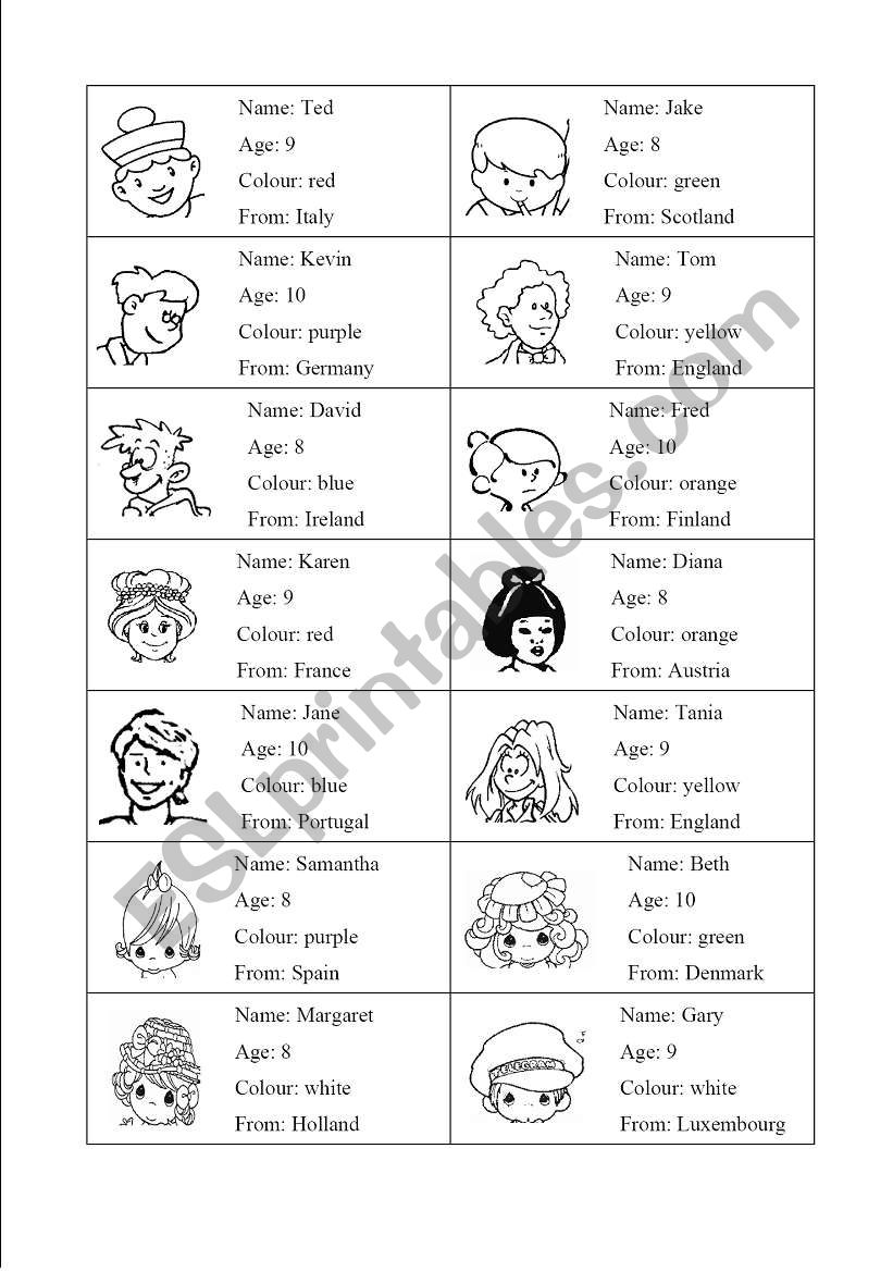 Characters game worksheet