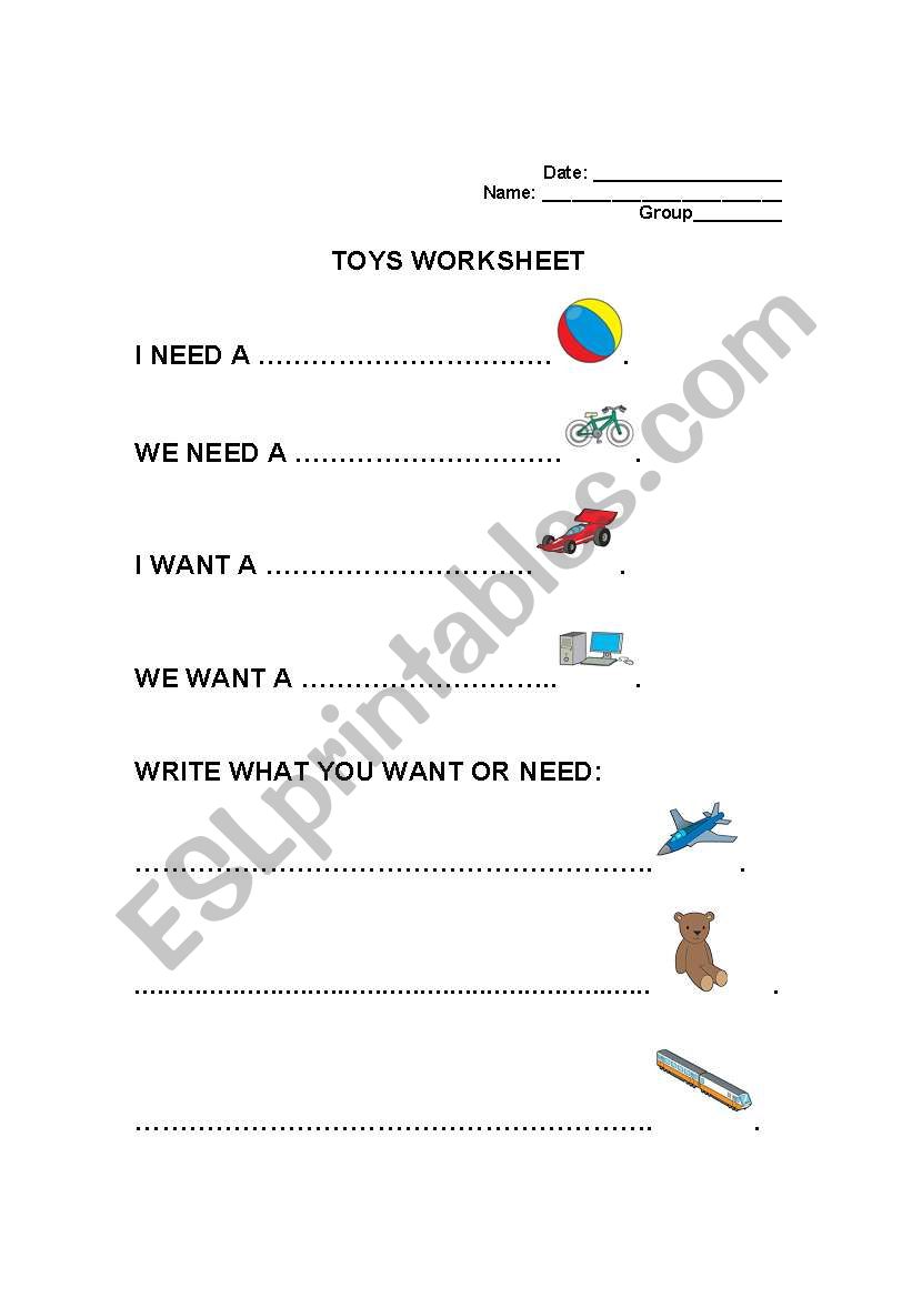 Toys Worksheet worksheet